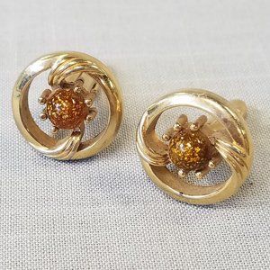 Vintage Swank circular Gold Tone Reticulated Gold stone Cufflinks
